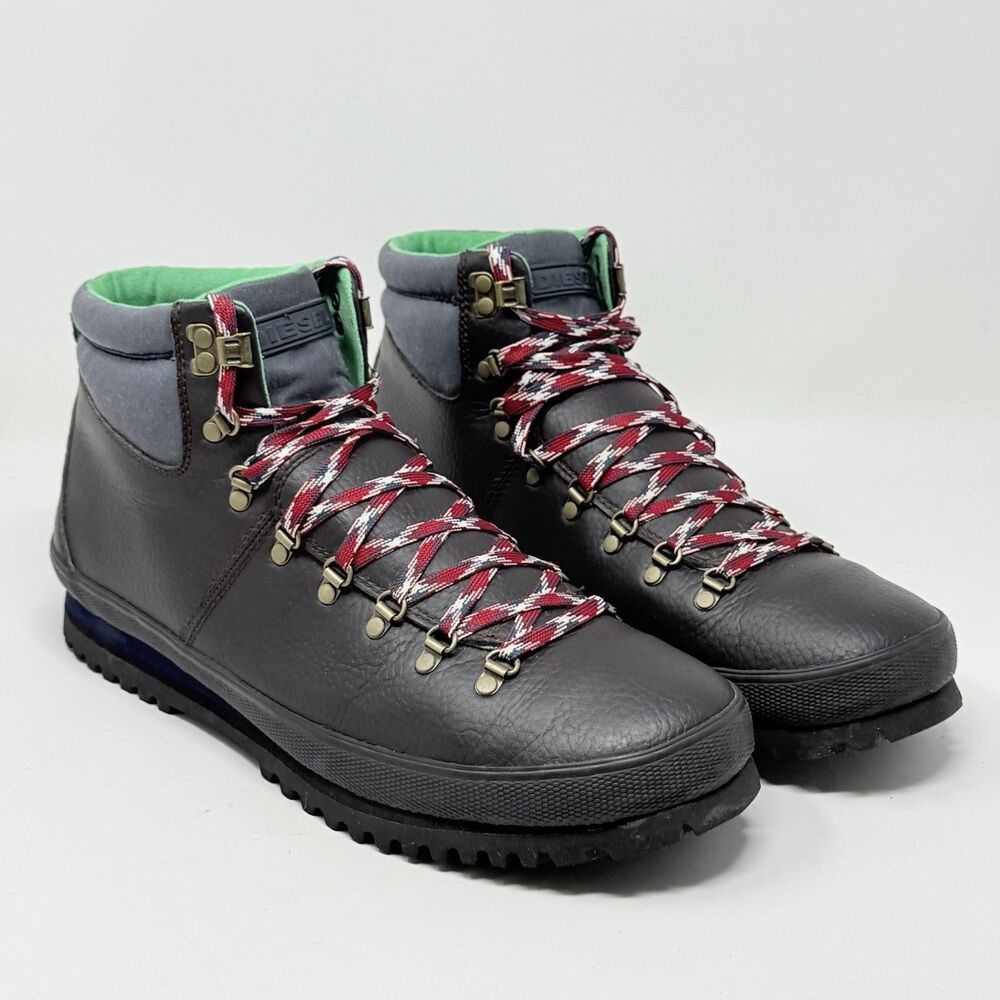 Diesel Quebec Hiking Boots Mens 13 Brown Leather Gorpcore Trekking Lined